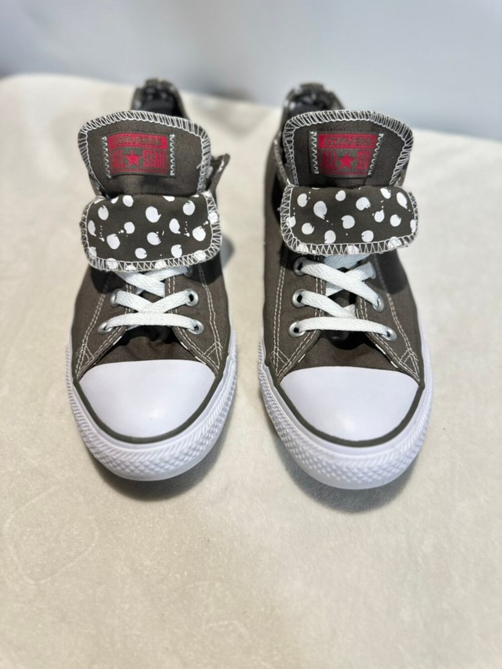 Converse Chuck Taylor Double Tongue Ox Gray Inner Polka Dots Sneaker Women's 10